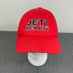 Vintage Jett Realty Snapback Hat Mens OSFA Red Black Baseball Cap Headliner
